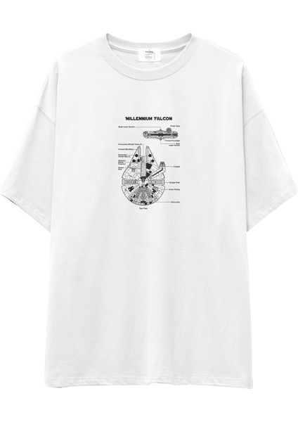 Millennium Falcon Oversize Tişört - Beyaz