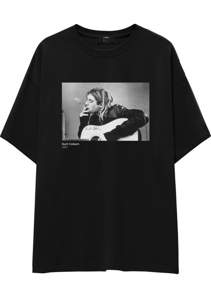Kurt Cobain 1990 Oversize Tişört - Siyah