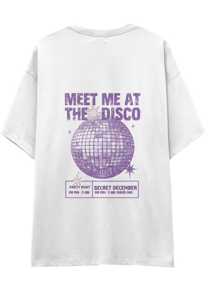 Meet Me At The Disco Oversize Tişört - Beyaz fiyatları