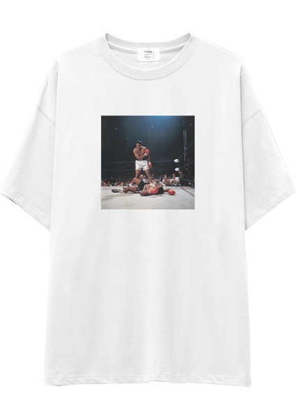 Muhammed Ali And Sonny Liston Usa 1965 Oversize Tişört - Beyaz