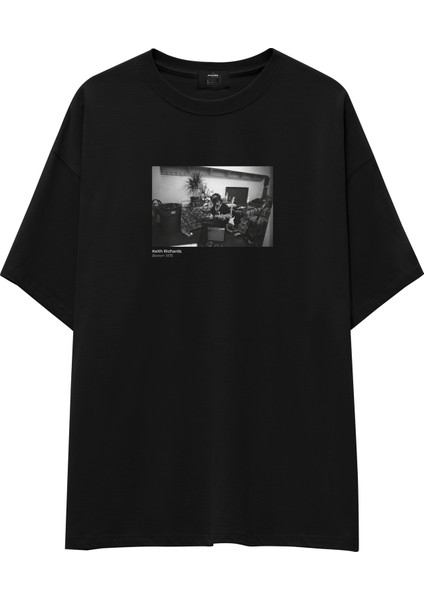 Keith Richards Boston 1975 Oversize Tişört - Siyah