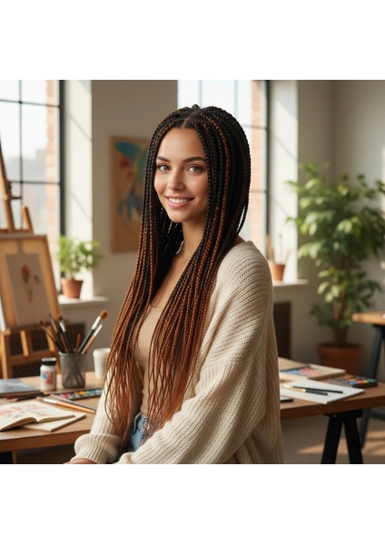 Afrika Örgüsü ve Rasta Için Sentetik Ombreli Saç - Siyah / Bakır