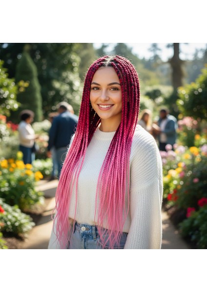 Afrika Örgüsü ve Rasta Için Sentetik Ombreli Saç - Koyu Pembe / Açık Pembe