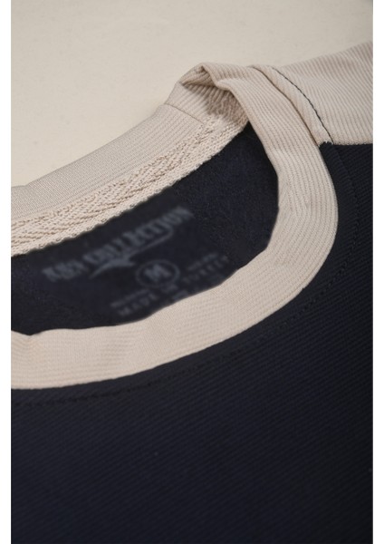 Erkek Lacivert Fitilli Şardonlu Sweatshirt - Pamuklu, Likralı, Rahat Kalıp Sweatshirt 2601510 modelleri