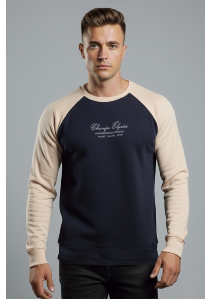 Erkek Lacivert Fitilli Şardonlu Sweatshirt - Pamuklu, Likralı, Rahat Kalıp Sweatshirt 2601510