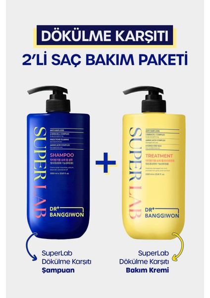 Super Lab Şampuan ve Treatment Krem, Dökülme Karşıtı, 3 Miracell Complex 2X1000 ml