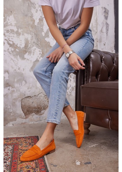 Vanessa Kadın Taba Leopar Siyah Garnılı Gercek Deri Babet