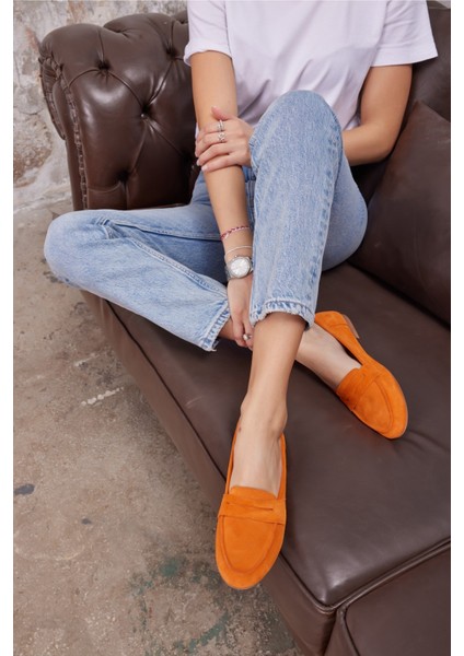 Vanessa Kadın Taba Leopar Siyah Garnılı Gercek Deri Babet