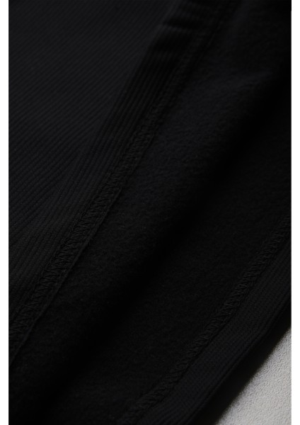 Erkek Siyah Fitilli Şardonlu Sweatshirt - Pamuklu, Likralı, Rahat Kalıp Sweatshirt 2601510 fırsatları