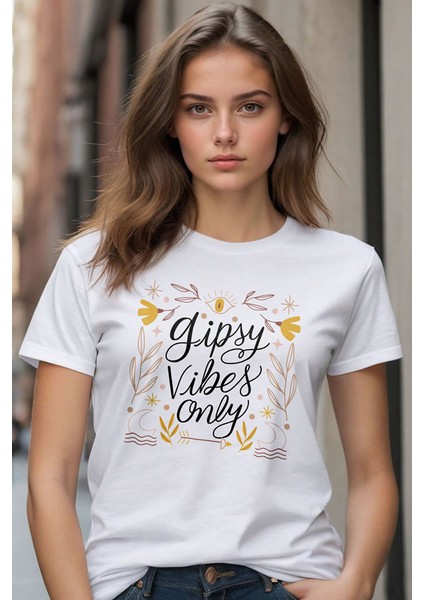 Gipsy Vibes Only Baskılı Slim Fit Tişört