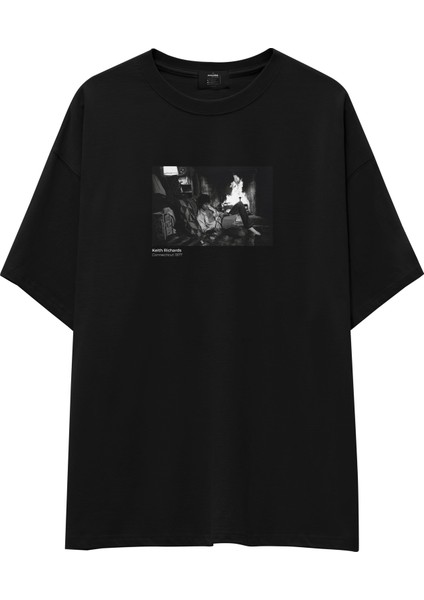 Keith Richards Connecticut 1977 Oversize Tişört - Siyah