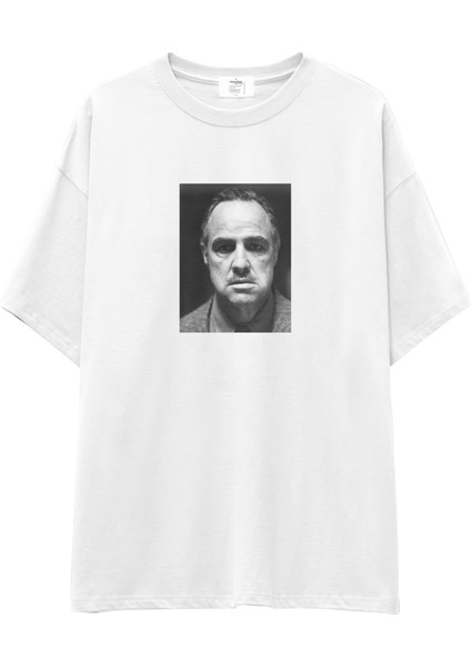 Marlon Brando / Godfather 1972 Oversize Tişört - Beyaz