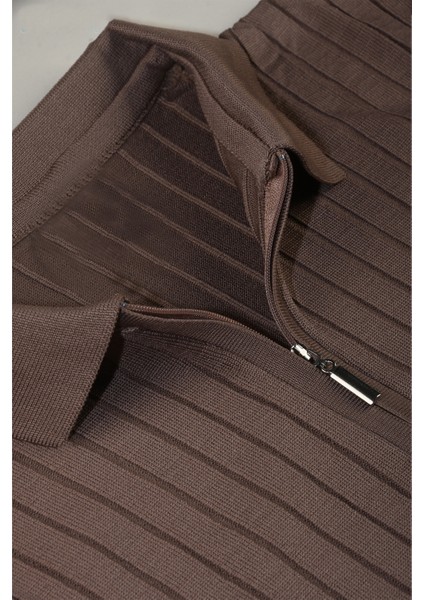 Erkek Kahve Slim Fit Polo Yaka Triko Kazak - Yumuşak Dokulu Esnek ve Şık Görünüm 2605305 fırsatları