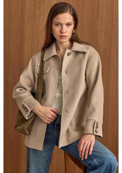 Gömlek Yaka Kuşak Detaylı Oversize Kısa Kaban TAŞ 3155 indirimleri