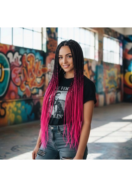 Afrika Örgüsü ve Rasta Için Sentetik Ombreli Saç - Siyah / Fuşya