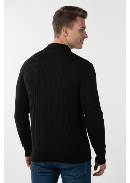 Erkek Siyah Slim Fit Polo Yaka Triko Kazak - Yumuşak Dokulu Esnek ve Şık Görünüm 2605305 fiyatları