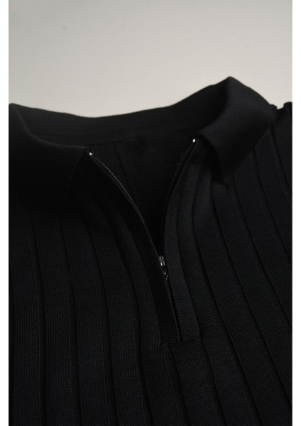 Erkek Siyah Slim Fit Polo Yaka Triko Kazak - Yumuşak Dokulu Esnek ve Şık Görünüm 2605305 fırsatları