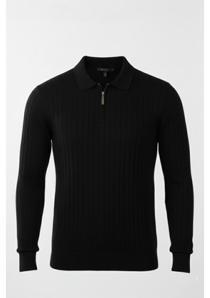 Erkek Siyah Slim Fit Polo Yaka Triko Kazak - Yumuşak Dokulu Esnek ve Şık Görünüm 2605305 indirimleri