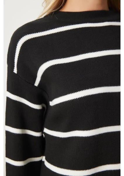 Bisiklet Yaka Uzun Kollu Çizgili Yandan Yırtmaçlı Uzun Triko Elbise indirimleri