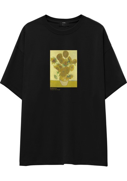 Sunflowers Oversize Tişört - Siyah
