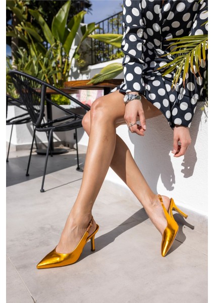 Penny Kadın Gumus Taş Detay Topuklu Ayakkabi