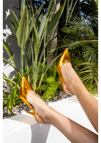 Penny Kadın Gumus Taş Detay Topuklu Ayakkabi