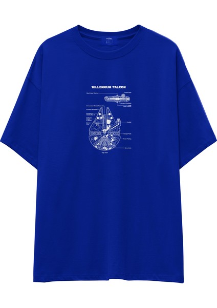 Millennium Falcon Oversize Tişört - Mavi