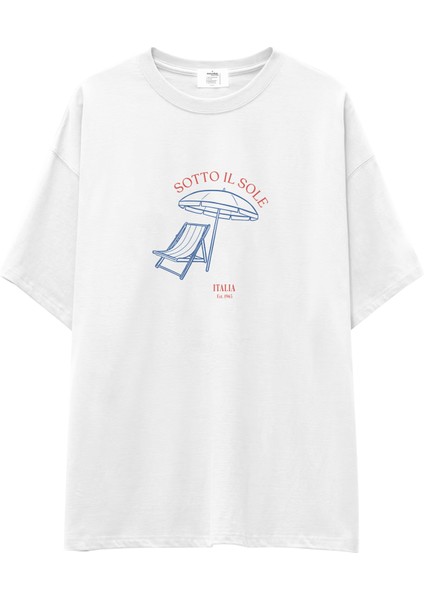 Sotto Il Sole Oversize Tişört - Beyaz