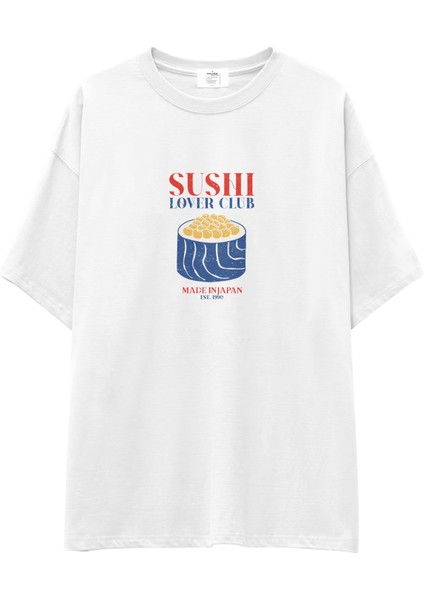 Sushi Lover Club Oversize Tişört - Beyaz