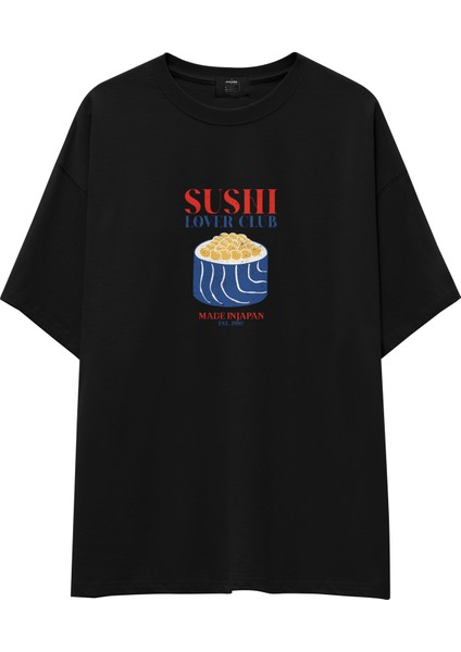 Sushi Lover Club Oversize Tişört - Siyah