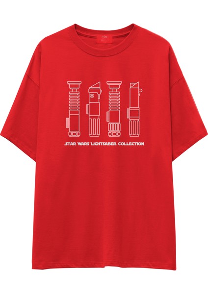 Star Wars Lightsaber Collection Oversize Tişört -Kırmızı
