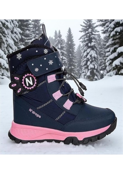 Kız Çocuk Suya ve Soğuk Havaya Dayanıklı Kaymaz Taban Cırtlı Lacivert Pembe Kar Botu fiyatları