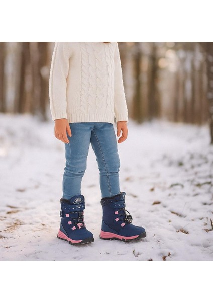 Kız Çocuk Suya ve Soğuk Havaya Dayanıklı Kaymaz Taban Cırtlı Lacivert Pembe Kar Botu fırsatları