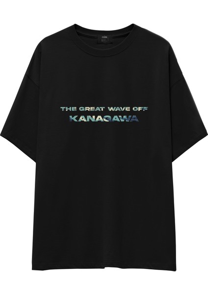 The Great Wave Of Kanagawa Oversize Tişört - Siyah