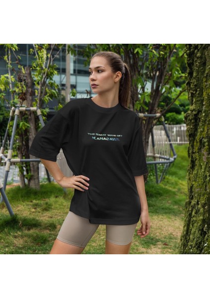 The Great Wave Of Kanagawa Oversize Tişört - Siyah fiyatları