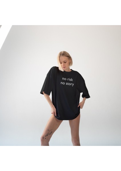 No Risk No Story Oversize Tişört - Siyah fiyatları