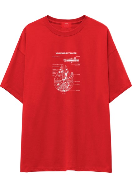 Millennium Falcon Oversize Tişört - Kırmızı