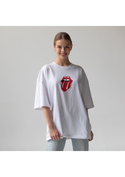 The Rolling Stones Oversize Tişört - Beyaz fiyatları