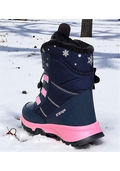 Kız Çocuk Suya ve Soğuk Havaya Dayanıklı Kaymaz Taban Cırtlı Lacivert Pembe Kar Botu modelleri