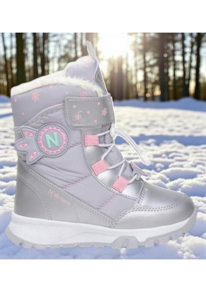 Kız Çocuk Suya ve Soğuk Havaya Dayanıklı Kaymaz Taban Cırtlı Lacivert Pembe Kar Botu modelleri