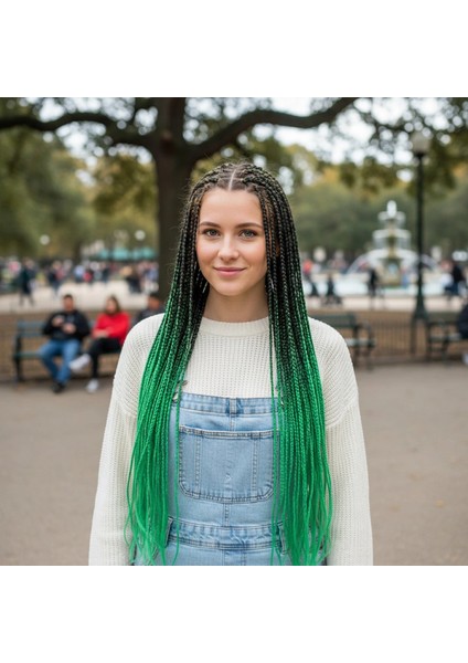 Afrika Örgüsü ve Rasta Için Sentetik Ombreli Saç - Siyah / Zümrüt Yeşili