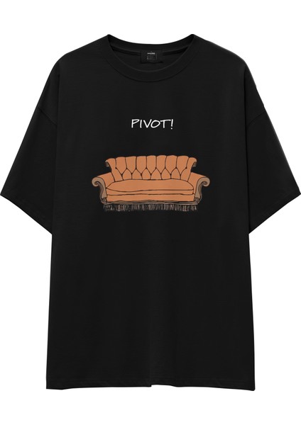 Pivot! / Friends Oversize Tişört - Siyah