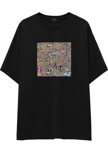 Reddit Place Oversize Tişört - Siyah