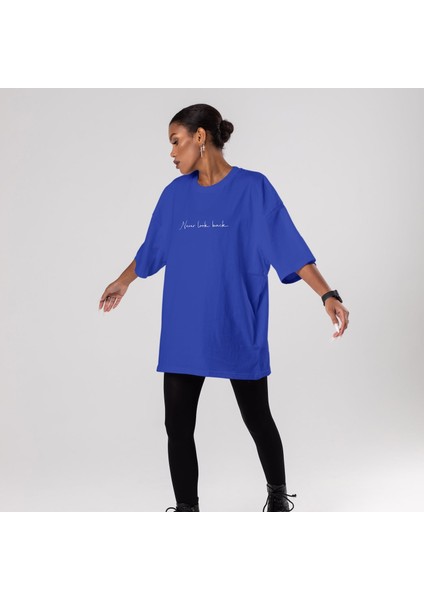 Never Look Back Oversize Tişört - Mavi fiyatları