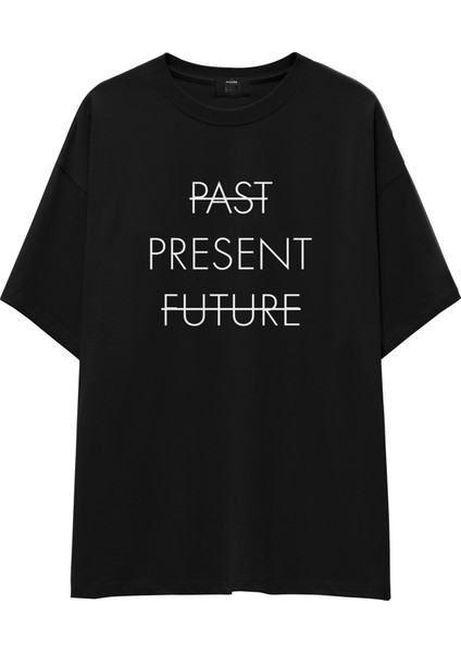 Past Present Future Oversize Tişört - Siyah