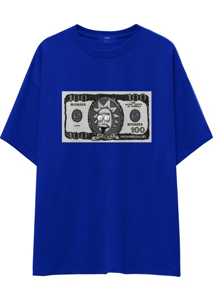 Morty Dollar Oversize Tişört - Mavi