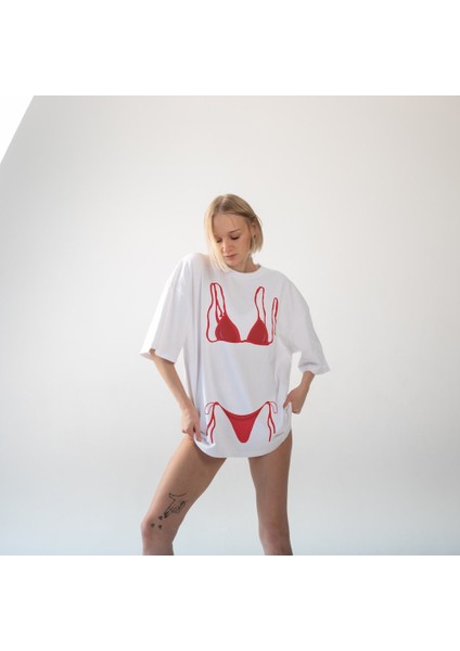 Red Bikini Oversize Tişört - Beyaz modelleri