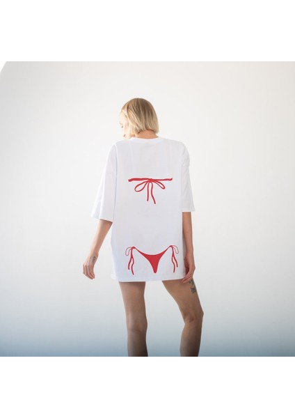 Red Bikini Oversize Tişört - Beyaz fırsatları