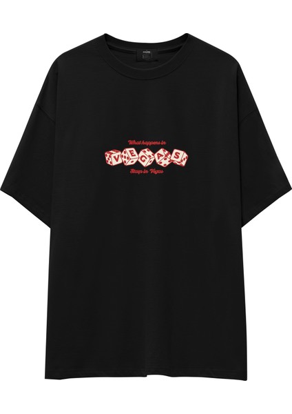 What Happened In Vegas Stays In Vegas Oversize Tişört - Siyah