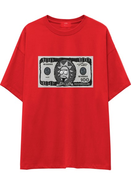 Morty Dollar Oversize Tişört - Kırmızı